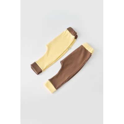 Set 2 pantaloni Ribana Bebe Unisex din bumbac organic si 5%elastan - Vanilie/Maro (Marime: 18-24 Luni) JEMBC-CSYR4003-18