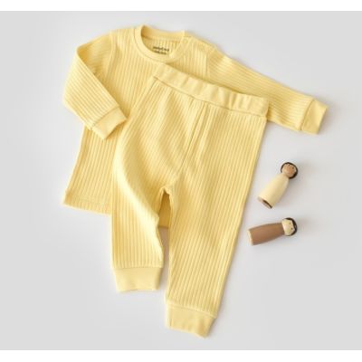Set bluzita cu maneca lunga si panataloni lungi din bumbac organic si 5% elastan - Galben (Marime: 18-24 Luni) JEMBC-CSYR4504-18