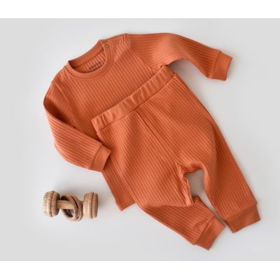 Set bluzita cu maneca lunga si panataloni lungi din bumbac organic si 5% elastan - Portocaliu (Marime: 18-24 Luni) JEMBC-CSYR4505-18
