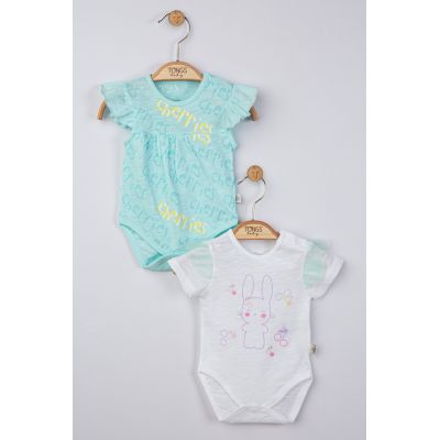 Set de 2 body-uri cu volanase turcoaz pentru nou nascuti, Tongs baby (Marime: 6-9 luni) JEMtgs_4204_6