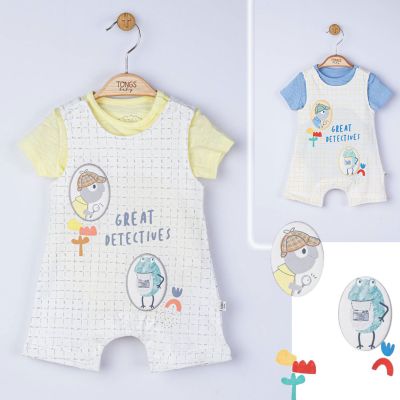 Set salopeta cu tricou Great detectives pentru bebelusi, Tongs baby (Culoare: Albastru, Marime: 6-9 luni) JEMtgs_4099_2