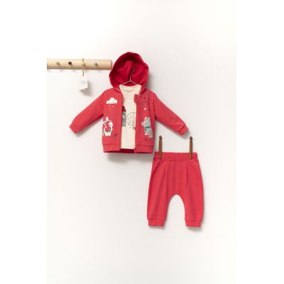 Set de 3 piese de trening Scufita rosie pentru bebelusi, Tongs baby (Marime: 9-12 luni, Culoare: Corai) JEMtgs_4364_8
