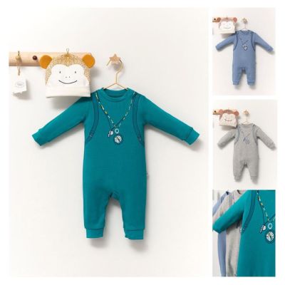 Set salopeta cu caciulita cu urechiuse pentru bebelusi Ursulet, Tongs baby (Culoare: Gri, Marime: 6-9 luni) JEMtgs_4350_6