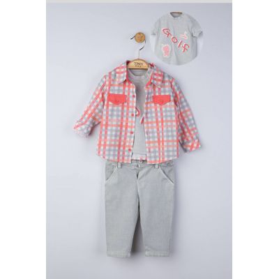 Set 3 piese: blugi, tricou si camasa in carouri pentru bebelusi, Tongs baby (Culoare: Galben, Marime: 9-12 luni) JEMtgs_4129_9