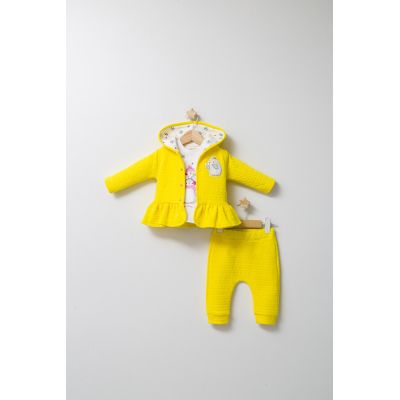 Set 3 piese: pantaloni, bluzita si hainuta cu gluga eleganta pentru bebelusi Crazy Penguins, Tongs baby (Culoare: Galben, Marime: 6-9 luni) JEMtgs_4534-6