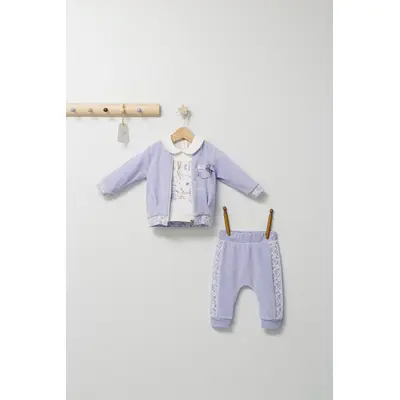 Set 3 piese: pantaloni, bluzita si hainuta pentru bebelusi Gazelle, Tongs baby (Culoare: Roz, Marime: 9-12 luni) JEMtgs_4524-7