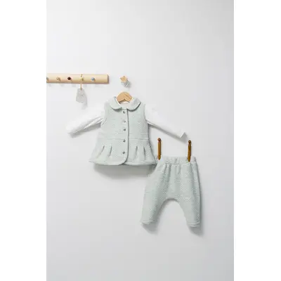 Set 3 piese: pantaloni, bluzita si vestuta eleganta pentru bebelusi Paris Love, Tongs baby (Culoare: Ecru, Marime: 9-12 luni) JEMtgs_4465-4