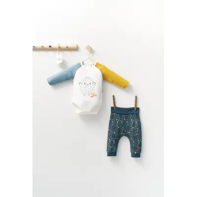 Set cu pantalonasi si body cu maneca lunga pentru bebelusi Monster, Tongs baby (Culoare: Turcoaz, Marime: 9-12 luni) JEMtgs_4403-4