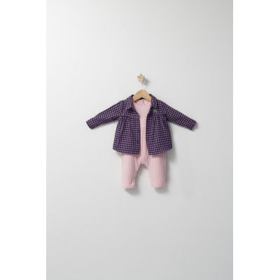 Set cu salopeta si camasuta in carouri pentru bebelusi Ballon, Tongs baby (Culoare: Rosu, Marime: 6-9 luni) JEMtgs_4481-6