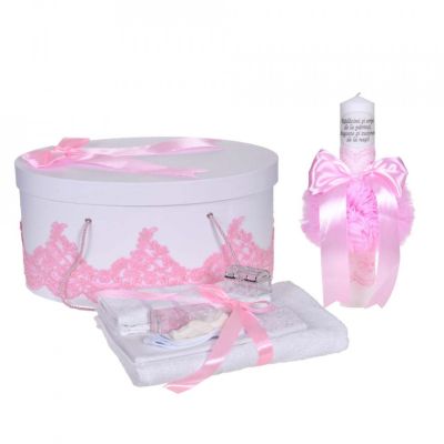 Pachet trusou lumanare cu mesaj si cutie trusou Fete decor dantela lata Roz Denikos® C1127 NKO5805