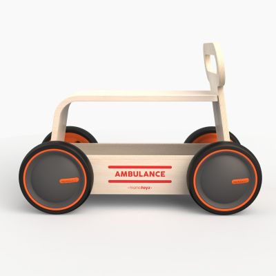 Jucarie din lemn 3 in 1 Ambulanta DriveMe Wood: masinuta ride-on, premergator si carucior de jucarii MamaToyz JEMMtyz_rideonwood1