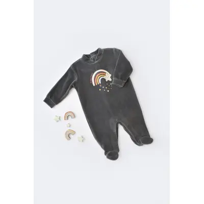 Salopeta Curcubeu cu maneca lunga si botosei din 80%bumbac organic si 20% poliester - Antracit, Baby Cosy (Marime: 3-6 Luni) JEMBC-CSYK6002-3