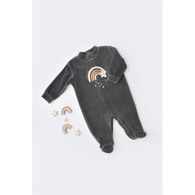 Salopeta Curcubeu cu maneca lunga si botosei din 80%bumbac organic si 20% poliester - Antracit, Baby Cosy (Marime: 6-9 luni) JEMBC-CSYK6002-6