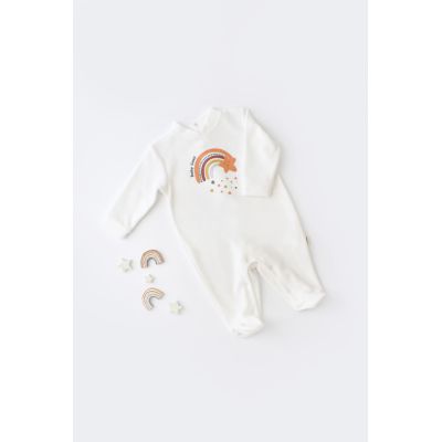 Salopeta Curcubeu cu maneca lunga si botosei din 80%bumbac organic si 20% poliester - Ecru, Baby Cosy (Marime: 3-6 Luni) JEMBC-CSYK6000-3