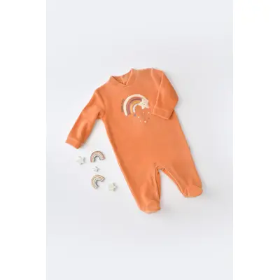 Salopeta Curcubeu cu maneca lunga si botosei din 80%bumbac organic si 20% poliester - Portocaliu, Baby Cosy (Marime: 3-6 Luni) JEMBC-CSYK6003-3