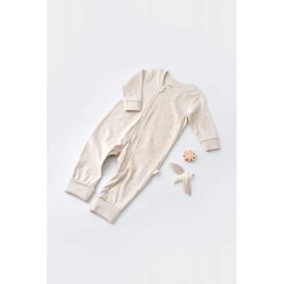 Salopeta cu fermoar cu maneca lunga si panataloni lungi - 100%bumbac organic - Crem cu buline, Baby Cosy (Marime: 9-12 luni) JEMBC-CSY3040-9