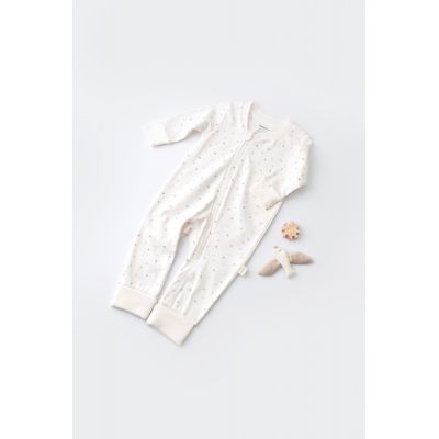 Salopeta cu fermoar cu maneca lunga si panataloni lungi - 100%bumbac organic - Ecru cu buline, Baby Cosy (Marime: 12-18 Luni) JEMBC-CSY3039-12