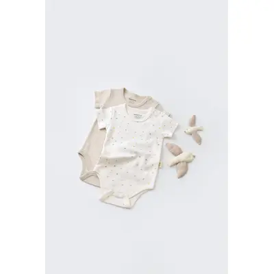Set 2 body-uri bebe unisex -100% bumbac organic - Ecru cu buline, Baby Cosy (Marime: 6-9 luni) JEMBC-CSY5754-6
