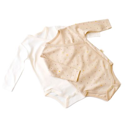 Set 2 body-uri cu maneca lunga petreceute bebe unisex -100% bumbac organic - Crem cu buline, Baby Cosy (Marime: 6-9 luni) JEMBC-CSY5757-6