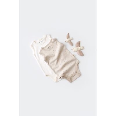 Set 2 body-uri fara maneci bebe unisex -100% bumbac organic - Crem cu buline, Baby Cosy (Marime: 12-18 Luni) JEMBC-CSY5704-12
