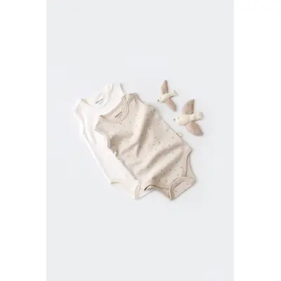 Set 2 body-uri fara maneci bebe unisex -100% bumbac organic - Crem cu buline, Baby Cosy (Marime: 12-18 Luni) JEMBC-CSY5704-12