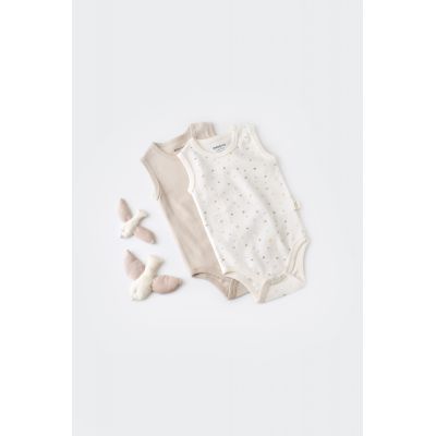Set 2 body-uri fara maneci bebe unisex -100% bumbac organic - Ecru cu buline, Baby Cosy (Marime: 0-3 Luni) JEMBC-CSY5703-0