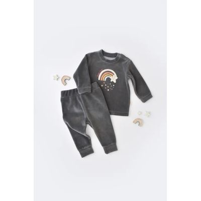 Set Curcubeu cu bluzita cu maneca lunga si panataloni lungi din 80%bumbac organic si 20% poliester - Antracit, Baby Cosy (Marime: 9-12 luni) JEMBC-CSYK6007-9