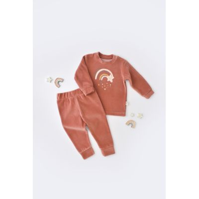 Set Curcubeu cu bluzita cu maneca lunga si panataloni lungi din 80%bumbac organic si 20% poliester - Caramiziu, Baby Cosy (Marime: 9-12 luni) JEMBC-CSYK6009-9