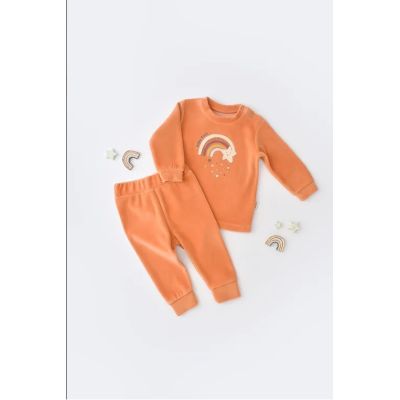 Set Curcubeu cu bluzita cu maneca lunga si panataloni lungi din 80%bumbac organic si 20% poliester - Portocaliu, Baby Cosy (Marime: 18-24 Luni) JEMBC-CSYK6008-18