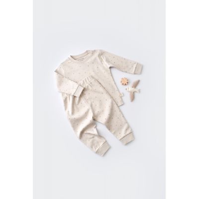 Set bluzita cu maneca lunga si panataloni lungi - bumbac organic 100% - Crem cu buline, Baby Cosy (Marime: 9-12 luni) JEMBC-CSY2011-9