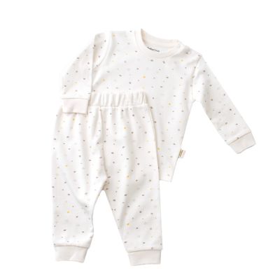 Set bluzita cu maneca lunga si panataloni lungi - bumbac organic 100% - Ecru cu buline, Baby Cosy (Marime: 9-12 luni) JEMBC-CSY2010-9