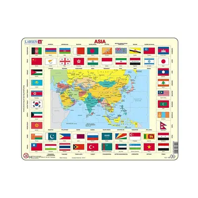 Puzzle maxi Asia cu steaguri (limba engleza), orientare tip vedere, 70 de piese, Larsen KDGLS-KL2-GB