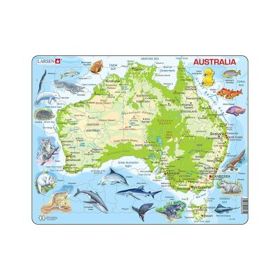 Puzzle maxi Harta Australiei cu animale, orientare tip vedere, 65 de piese, Larsen KDGLS-A31-GB