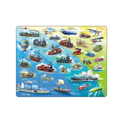 Puzzle maxi cu mijloace de transport istorice, orientare tip vedere, 54 de piese, Larsen KDGLS-HL7