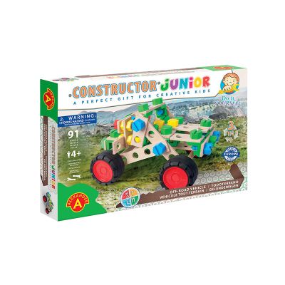 Set constructie 90 piese din lemn Constructor Junior- 3 in 1 Vehicule off road, Alexander KDGAXCONS-2160