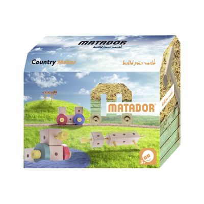 Set cuburi de constructie din lemn Maker World Country, +3 ani, Matador KDGMTMW21510