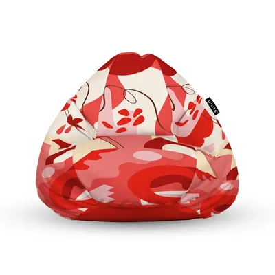 Fotoliu Units Puf Bean Bag tip para L, impermeabil, indoor/outdoor, sac interior, cu maner, 80 x 80 x 60 cm, Abstract Jungle Rosu BEANUNB-PR-L-EXT-182