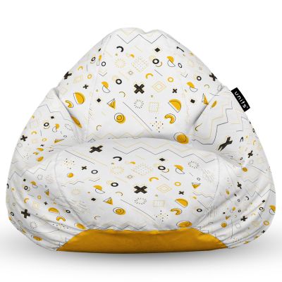 Fotoliu Units Puf Bean Bag tip para L, impermeabil, indoor/outdoor, sac interior, cu maner, 80 x 80 x 60 cm, Memphis alb cu galben BEANUNB-PR-L-EXT-031