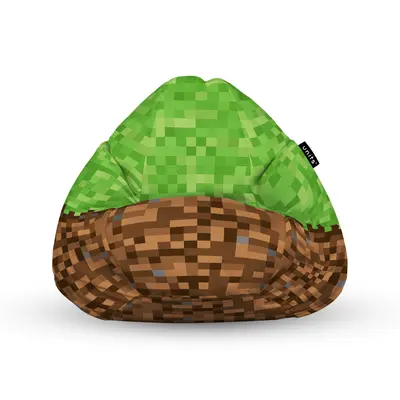 Fotoliu Units Puf Bean Bag tip para L, impermeabil, indoor/outdoor, sac interior, cu maner, 80 x 80 x 60 cm, Minecraft Iarba Pamant BEANUNB-PR-L-EXT-201