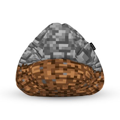 Fotoliu Units Puf Bean Bag tip para L, impermeabil, indoor/outdoor, sac interior, cu maner, 80 x 80 x 60 cm, Minecraft Piatra Pamant BEANUNB-PR-L-EXT-205
