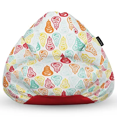 Fotoliu Units Puf Bean Bag tip para L, impermeabil, indoor/outdoor, sac interior, cu maner, 80 x 80 x 60 cm, alb cu pere multicolore BEANUNB-PR-L-EXT-044