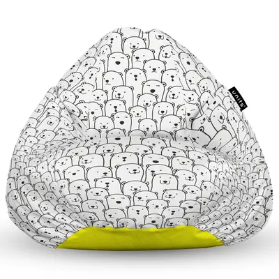 Fotoliu Units Puf Bean Bag tip para L, impermeabil, indoor/outdoor, sac interior, cu maner, 80 x 80 x 60 cm, alb cu ursi BEANUNB-PR-L-EXT-038