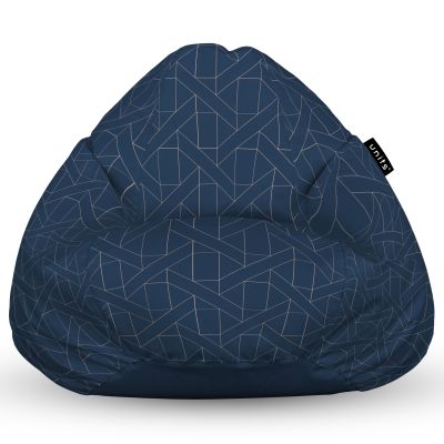 Fotoliu Units Puf Bean Bag tip para L, impermeabil, indoor/outdoor, sac interior, cu maner, 80 x 80 x 60 cm, albastru inchis si linii bej BEANUNB-PR-L-EXT-024