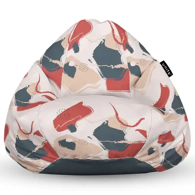 Fotoliu Units Puf Bean Bag tip para L, impermeabil, indoor/outdoor, sac interior, cu maner, 80 x 80 x 60 cm, bej cu model rosu si gri BEANUNB-PR-L-EXT-023