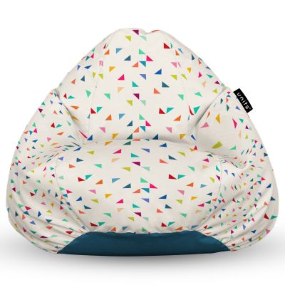 Fotoliu Units Puf Bean Bag tip para L, impermeabil, indoor/outdoor, sac interior, cu maner, 80 x 80 x 60 cm, bej cu triunghiuri multicolore BEANUNB-PR-L-EXT-009