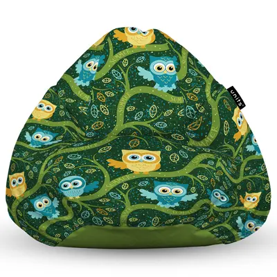 Fotoliu Units Puf Bean Bag tip para L, impermeabil, indoor/outdoor, sac interior, cu maner, 80 x 80 x 60 cm, bufnite verde BEANUNB-PR-L-EXT-144