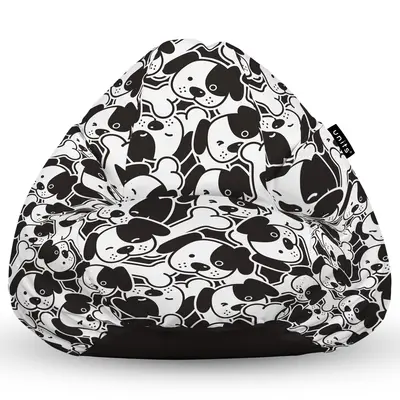 Fotoliu Units Puf Bean Bag tip para L, impermeabil, indoor/outdoor, sac interior, cu maner, 80 x 80 x 60 cm, caini alb-negru BEANUNB-PR-L-EXT-149