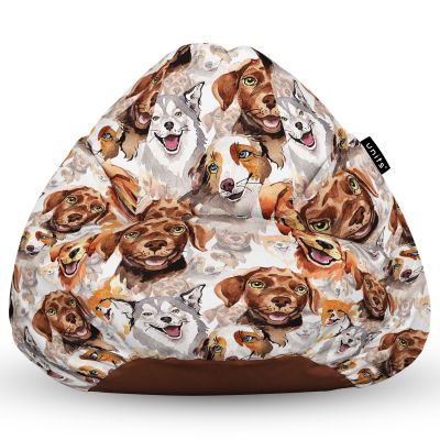 Fotoliu Units Puf Bean Bag tip para L, impermeabil, indoor/outdoor, sac interior, cu maner, 80 x 80 x 60 cm, caini clasici maro si alb BEANUNB-PR-L-EXT-145