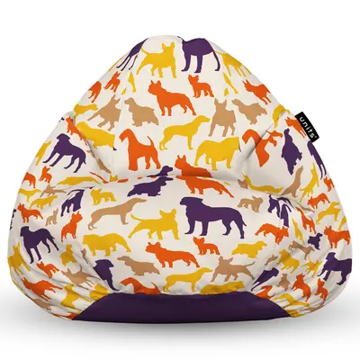 Fotoliu Units Puf Bean Bag tip para L, impermeabil, indoor/outdoor, sac interior, cu maner, 80 x 80 x 60 cm, caini siluete BEANUNB-PR-L-EXT-148