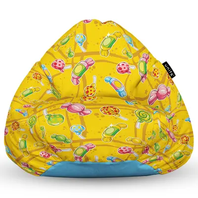 Fotoliu Units Puf Bean Bag tip para L, impermeabil, indoor/outdoor, sac interior, cu maner, 80 x 80 x 60 cm, candies fundal galben BEANUNB-PR-L-EXT-062